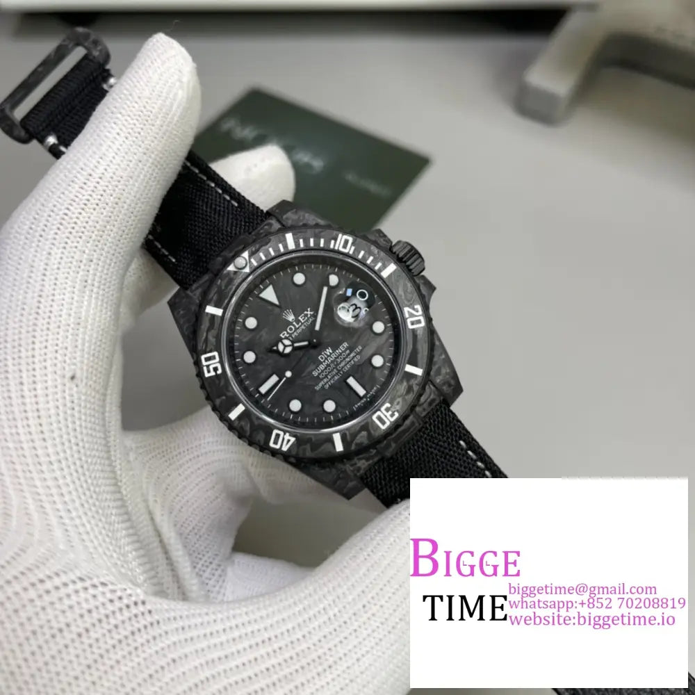 Diw Submariner 40Mm Forged Carbon White Element Black Dial Nylon Strap Vsf Vs3135 Rolex