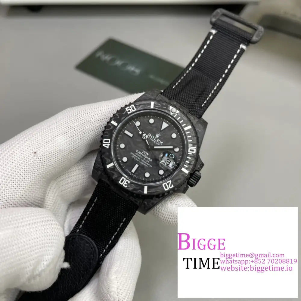 Diw Submariner 40Mm Forged Carbon White Element Black Dial Nylon Strap Vsf Vs3135 Rolex