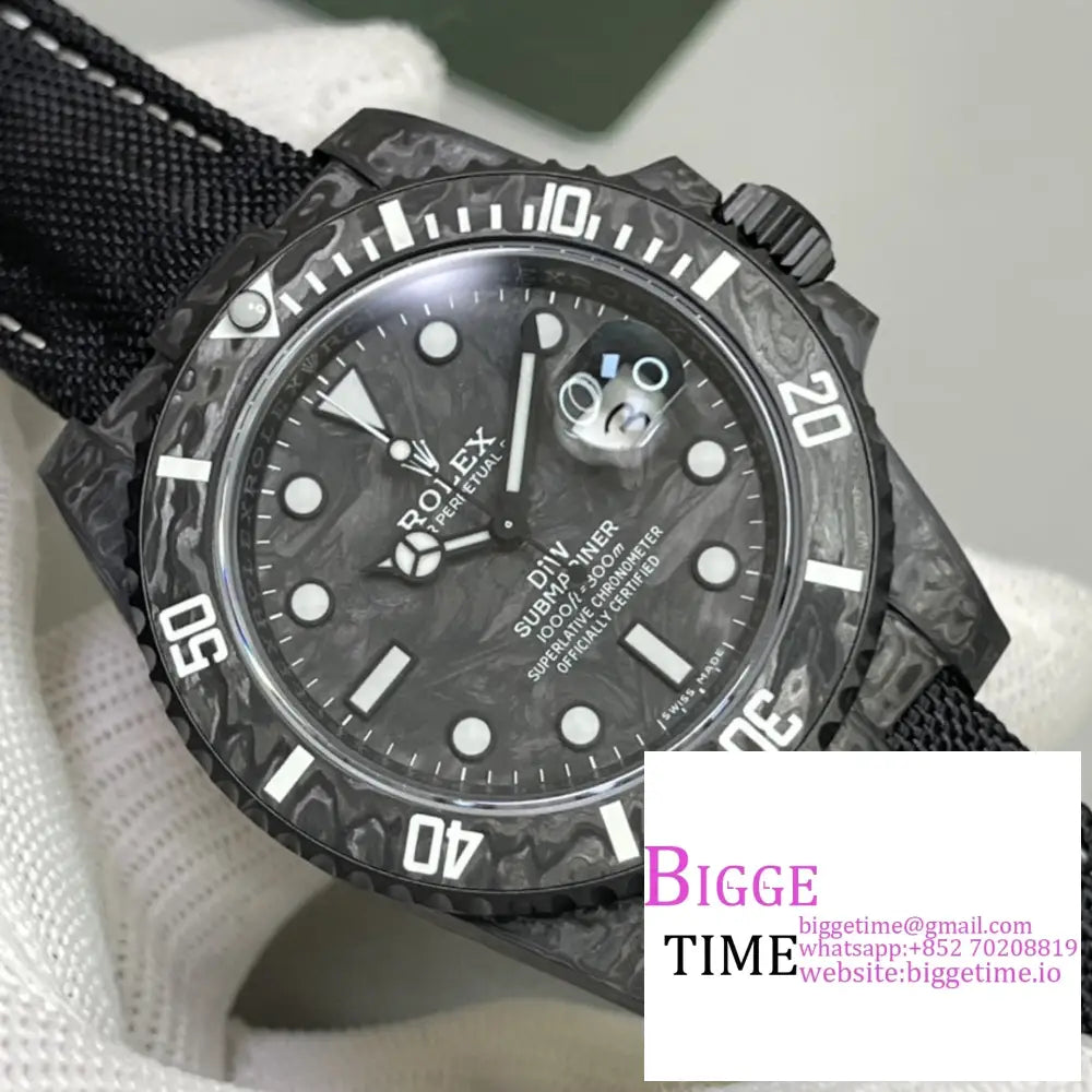 Diw Submariner 40Mm Forged Carbon White Element Black Dial Nylon Strap Vsf Vs3135 Rolex