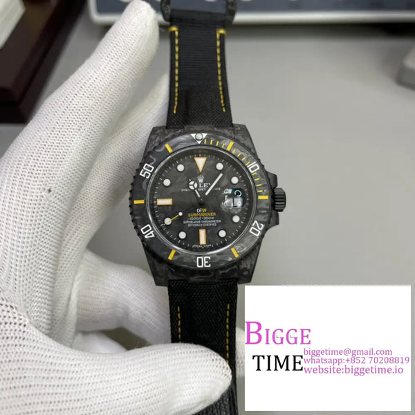 Diw Submariner 40Mm Forged Carbon Yellow Element Black Dial Nylon Strap Vsf Vs3135 Option1 Rolex