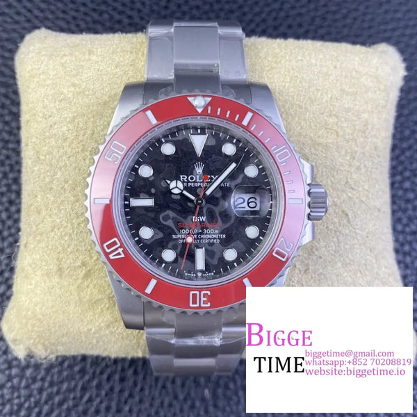 Diw Submariner 40Mm Red Bezel Carbon Dial Ss Bracelet Vsf Vs3135 Option1 Rolex