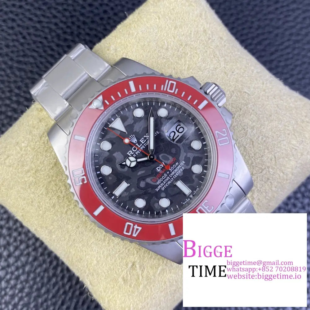 Diw Submariner 40Mm Red Bezel Carbon Dial Ss Bracelet Vsf Vs3135 Rolex