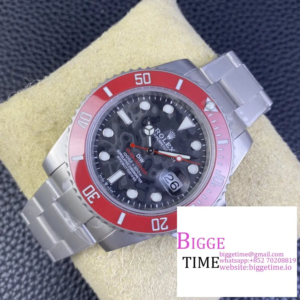 Diw Submariner 40Mm Red Bezel Carbon Dial Ss Bracelet Vsf Vs3135 Rolex