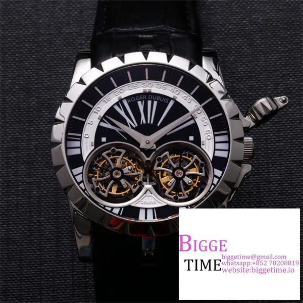 Excalibur Double Tourbillon 45M Black/White Dial Black Leather Strap Jbf Tourb Option1 Roger Dubuis