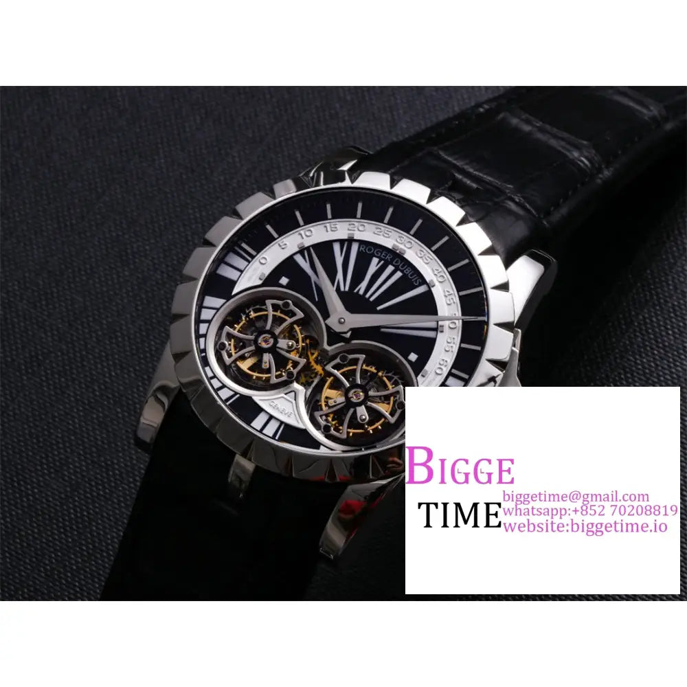 Excalibur Double Tourbillon 45M Black/White Dial Black Leather Strap Jbf Tourb Roger Dubuis