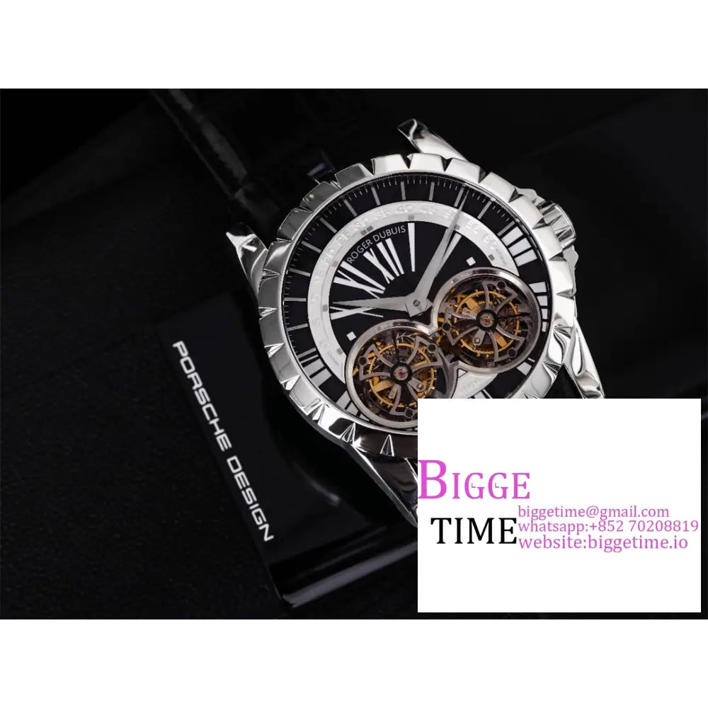 Excalibur Double Tourbillon 45M Black/White Dial Black Leather Strap Jbf Tourb Roger Dubuis