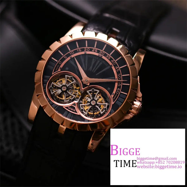 Excalibur Double Tourbillon 45M Rg Black Dial Brown Leather Strap Jbf Tourb Option1 Roger Dubuis