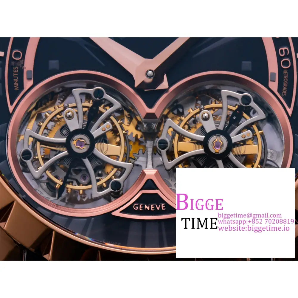 Excalibur Double Tourbillon 45M Rg Black Dial Brown Leather Strap Jbf Tourb Roger Dubuis