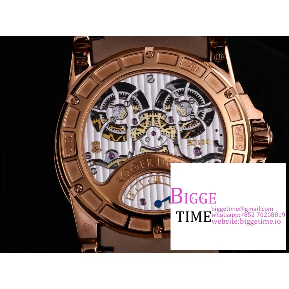 Excalibur Double Tourbillon 45M Rg White Dial Brown Leather Strap Jbf Tourb Roger Dubuis