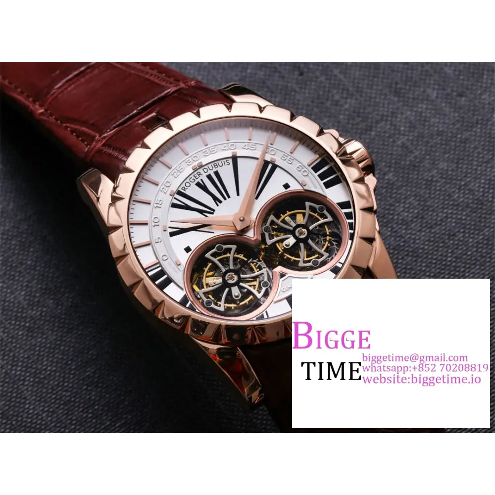 Excalibur Double Tourbillon 45M Rg White Dial Brown Leather Strap Jbf Tourb Roger Dubuis