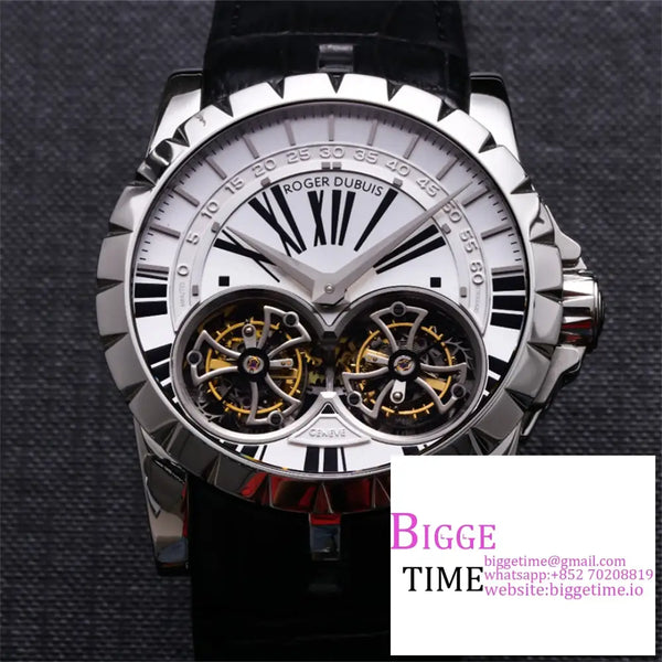 Excalibur Double Tourbillon 45M White Dial Black Leather Strap Jbf Tourb Option1 Roger Dubuis