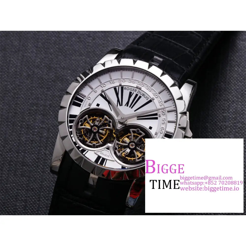 Excalibur Double Tourbillon 45M White Dial Black Leather Strap Jbf Tourb Roger Dubuis