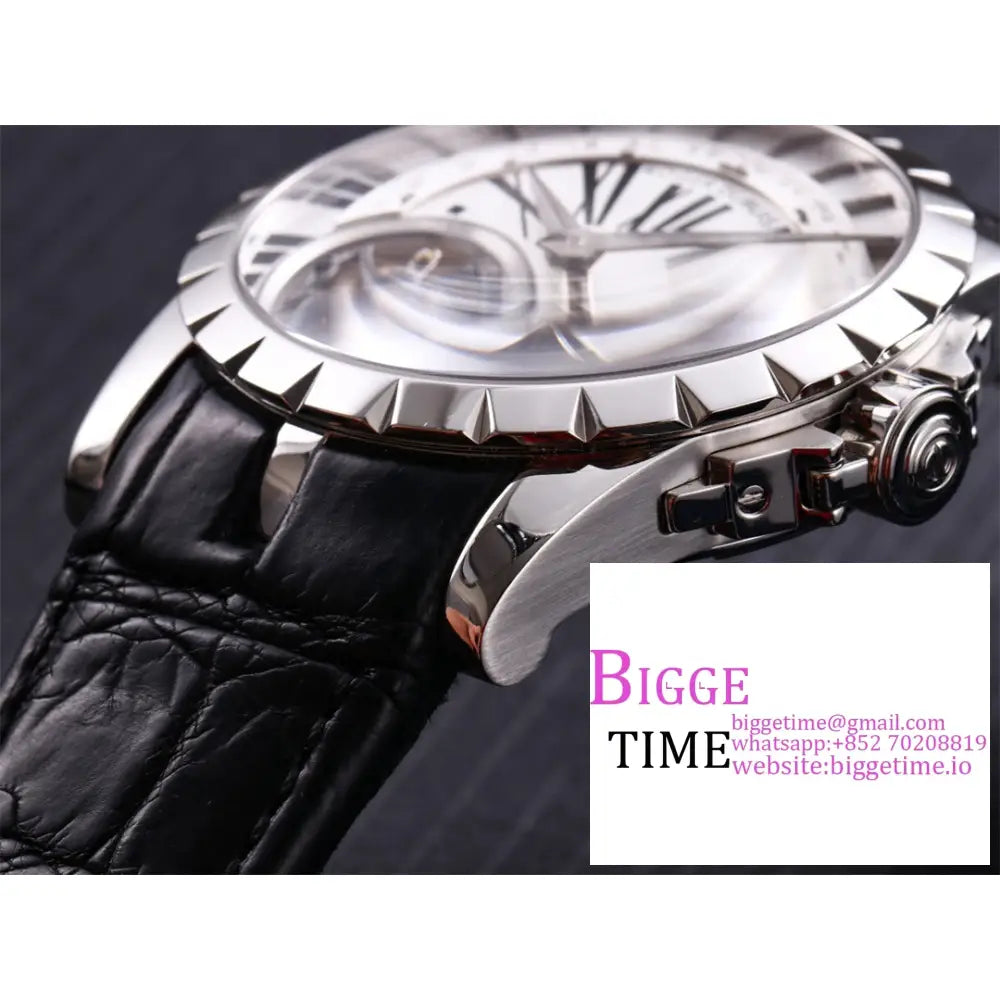 Excalibur Double Tourbillon 45M White Dial Black Leather Strap Jbf Tourb Roger Dubuis