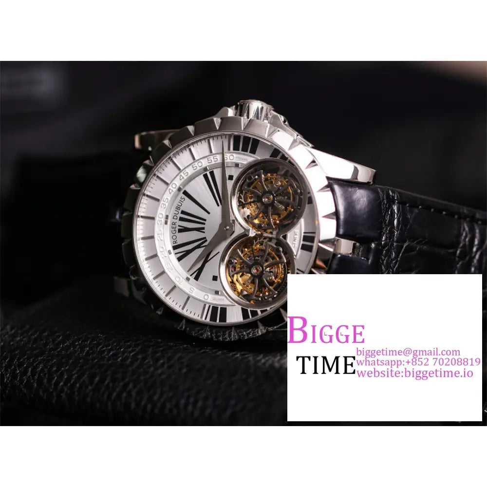 Excalibur Double Tourbillon 45M White Dial Black Leather Strap Jbf Tourb Roger Dubuis