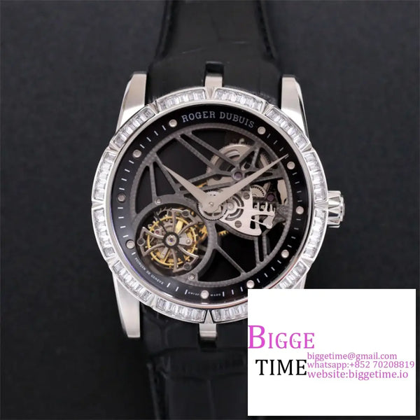 Excalibur Tourbillon 45M Diamond Bezel Black Openwork Leather Strap Jbf Tourb Option1 Roger Dubuis