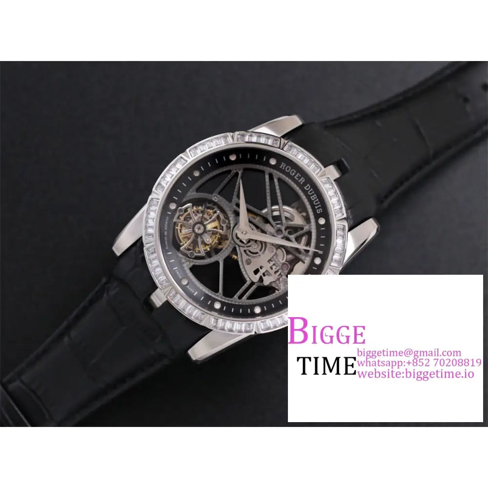 Excalibur Tourbillon 45M Diamond Bezel Black Openwork Leather Strap Jbf Tourb Roger Dubuis