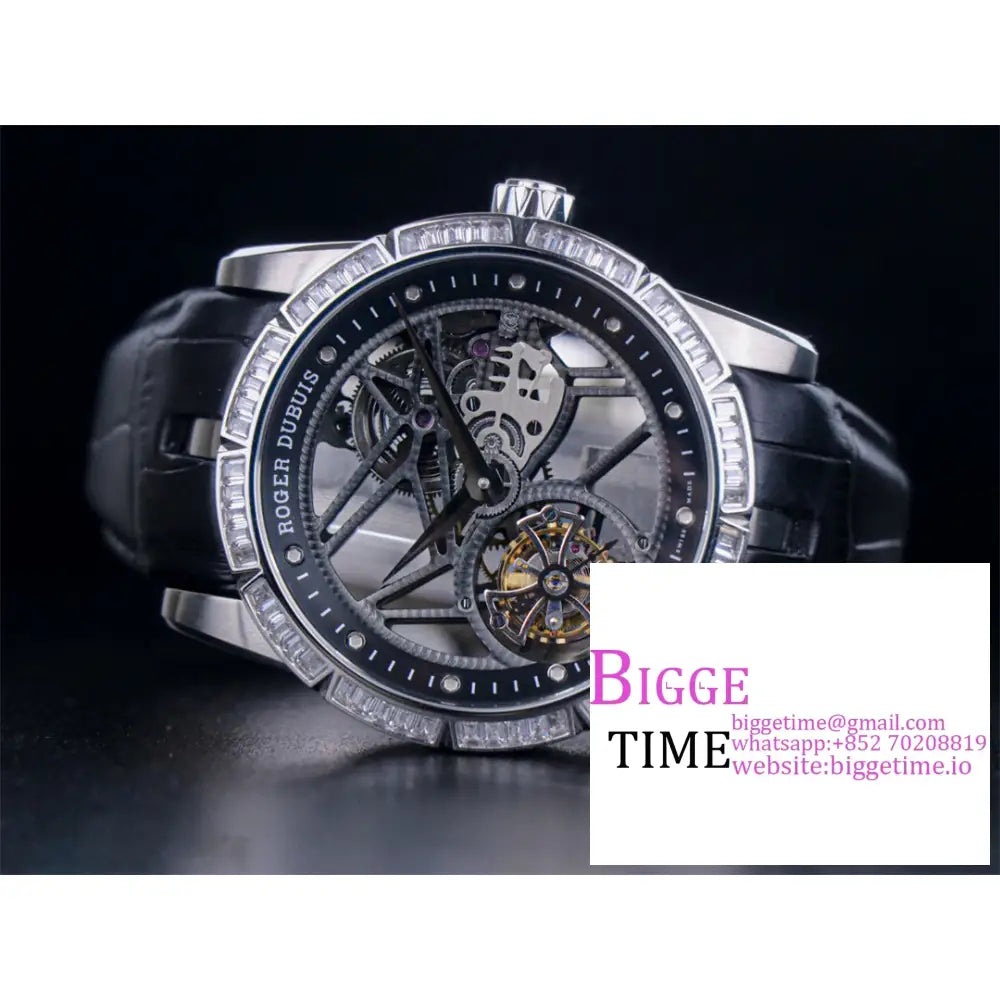 Excalibur Tourbillon 45M Diamond Bezel Black Openwork Leather Strap Jbf Tourb Roger Dubuis