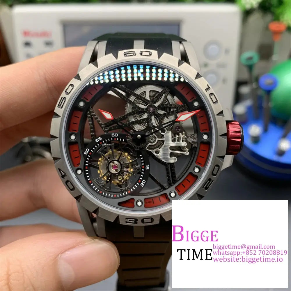 Excalibur Tourbillon 45M Red Openwork Black Rubber Strap Bbrf Tourb Option1 Roger Dubuis