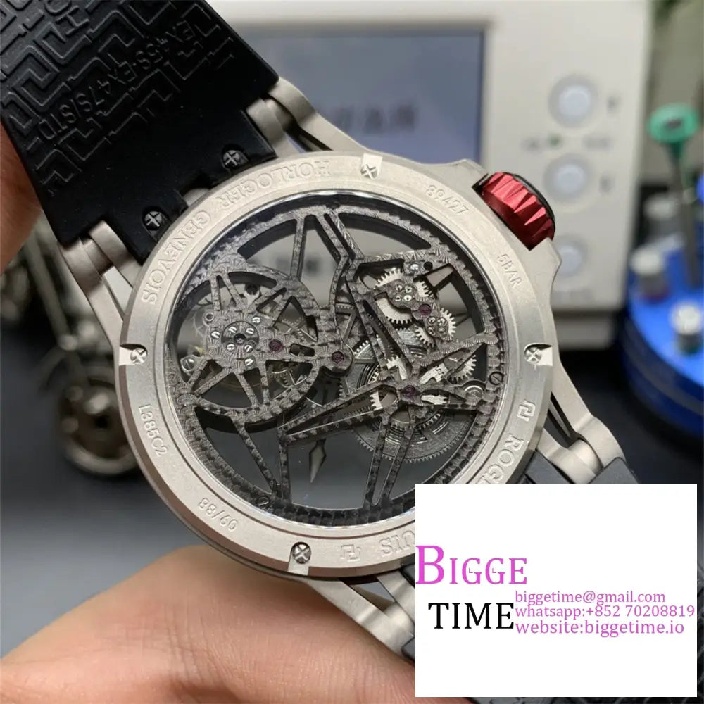 Excalibur Tourbillon 45M Red Openwork Black Rubber Strap Bbrf Tourb Roger Dubuis