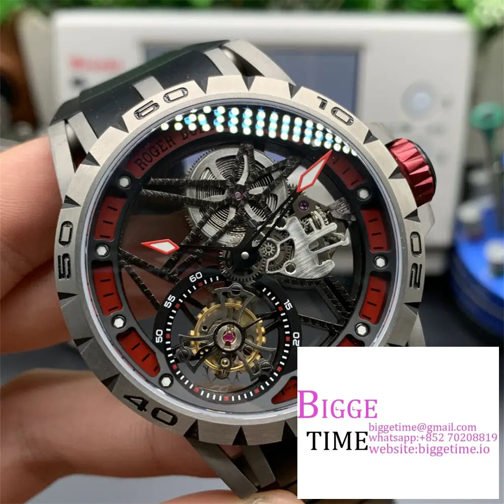 Excalibur Tourbillon 45M Red Openwork Black Rubber Strap Bbrf Tourb Roger Dubuis