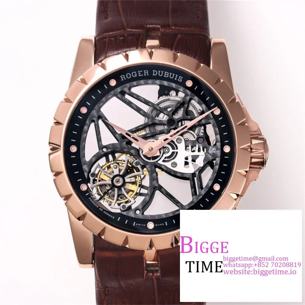 Excalibur Tourbillon 45M Rg Black Dial Brown Leather Strap Jbf Tourb Option1 Roger Dubuis