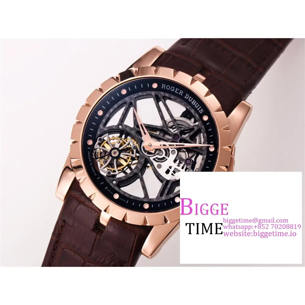 Excalibur Tourbillon 45M Rg Black Dial Brown Leather Strap Jbf Tourb Roger Dubuis