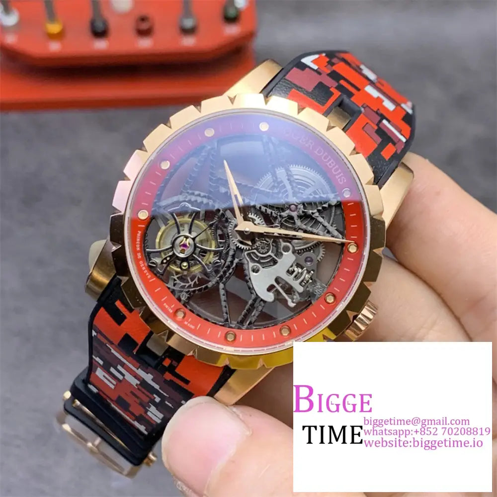 Excalibur Tourbillon 45M Rg Red Openwork Camo Rubber Strap Bbrf Tourb Roger Dubuis