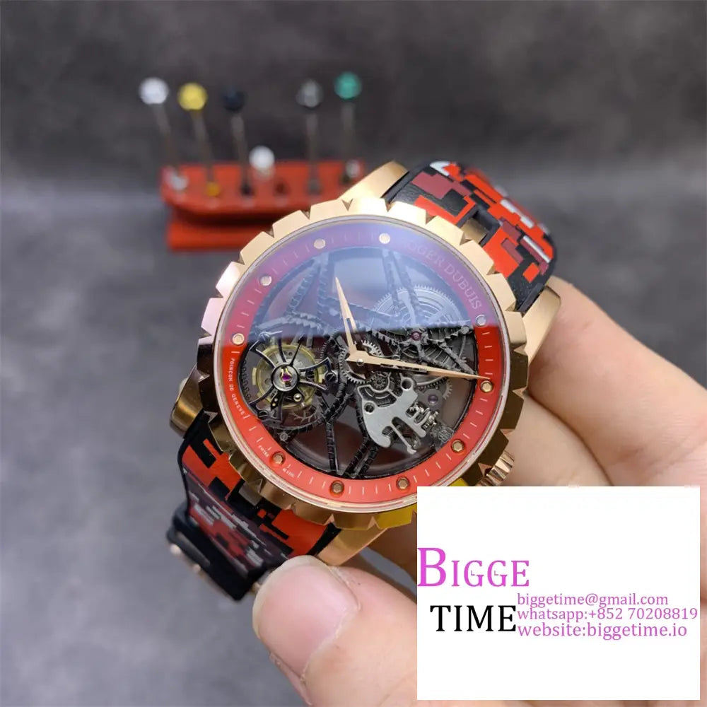 Excalibur Tourbillon 45M Rg Red Openwork Camo Rubber Strap Bbrf Tourb Roger Dubuis