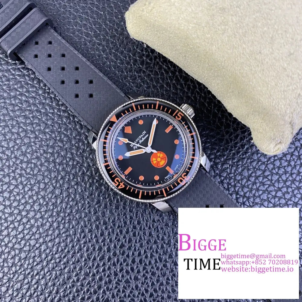 Fifth Fathoms 5008 No Rad 40Mm Black Dial Orange Hand Rubber Strap Gsf A1131 Blancpain