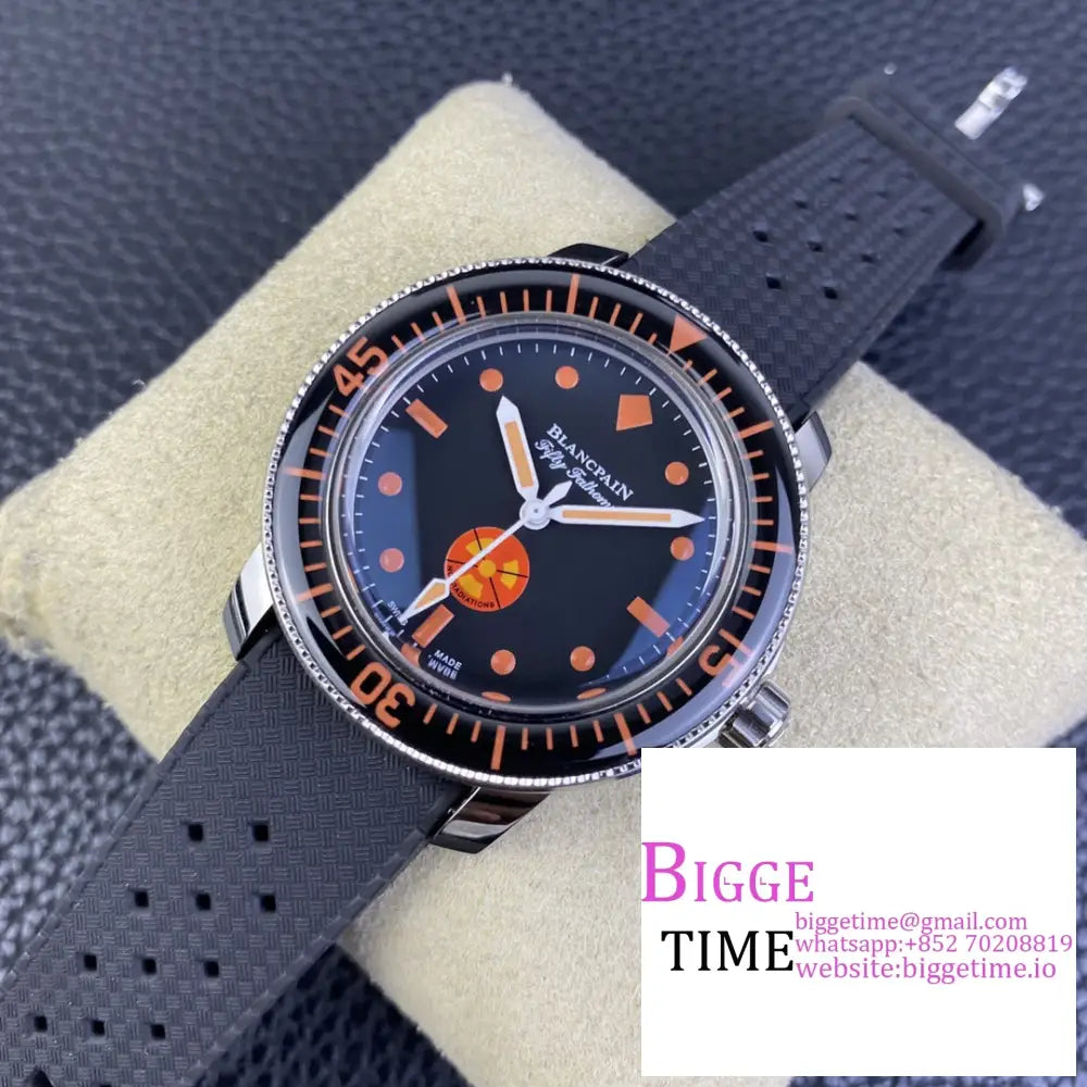 Fifth Fathoms 5008 No Rad 40Mm Black Dial Orange Hand Rubber Strap Gsf A1131 Blancpain