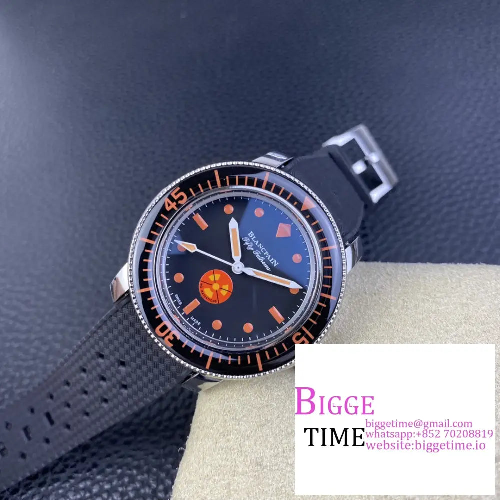 Fifth Fathoms 5008 No Rad 40Mm Black Dial Orange Hand Rubber Strap Gsf A1131 Blancpain