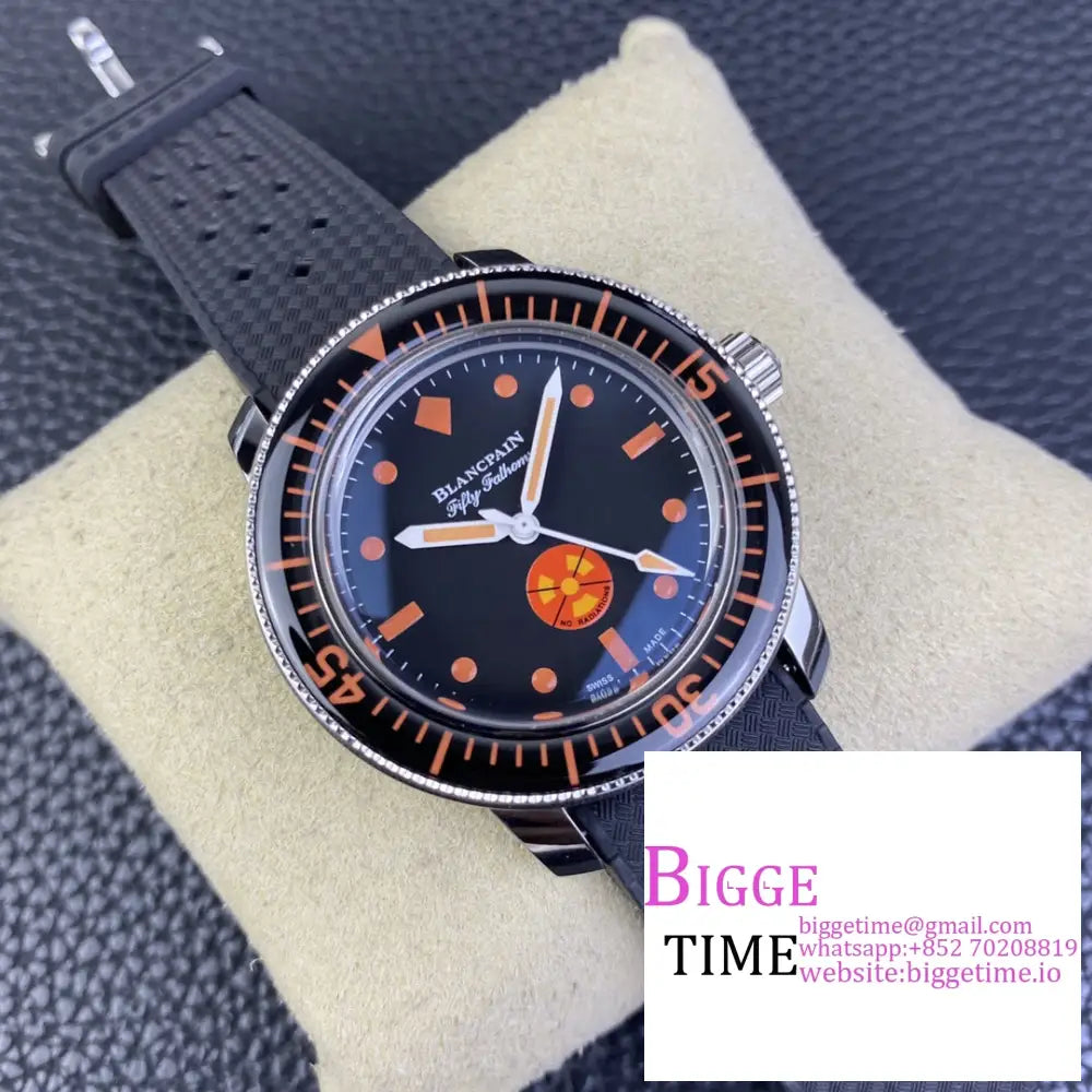 Fifth Fathoms 5008 No Rad 40Mm Black Dial Orange Hand Rubber Strap Gsf A1131 Blancpain