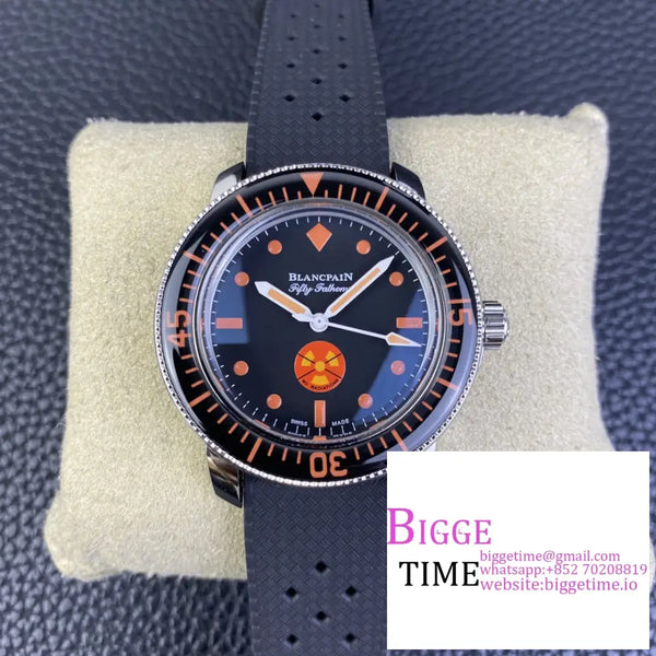 Fifth Fathoms 5008 No Rad 40Mm Black Dial Orange Hand Rubber Strap Gsf A1131 Option1 Blancpain