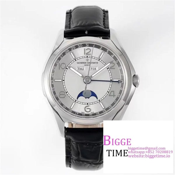 Fiftysix 40Mm Complete Calendar Silver Dial Black Leather Strap Zf A2460 Option1 Vacheron Constantin