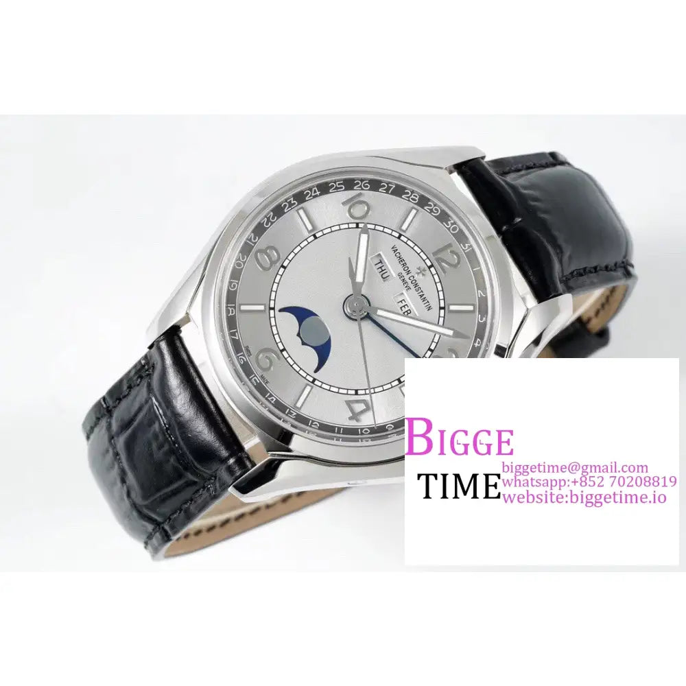 Fiftysix 40Mm Complete Calendar Silver Dial Black Leather Strap Zf A2460 Vacheron Constantin