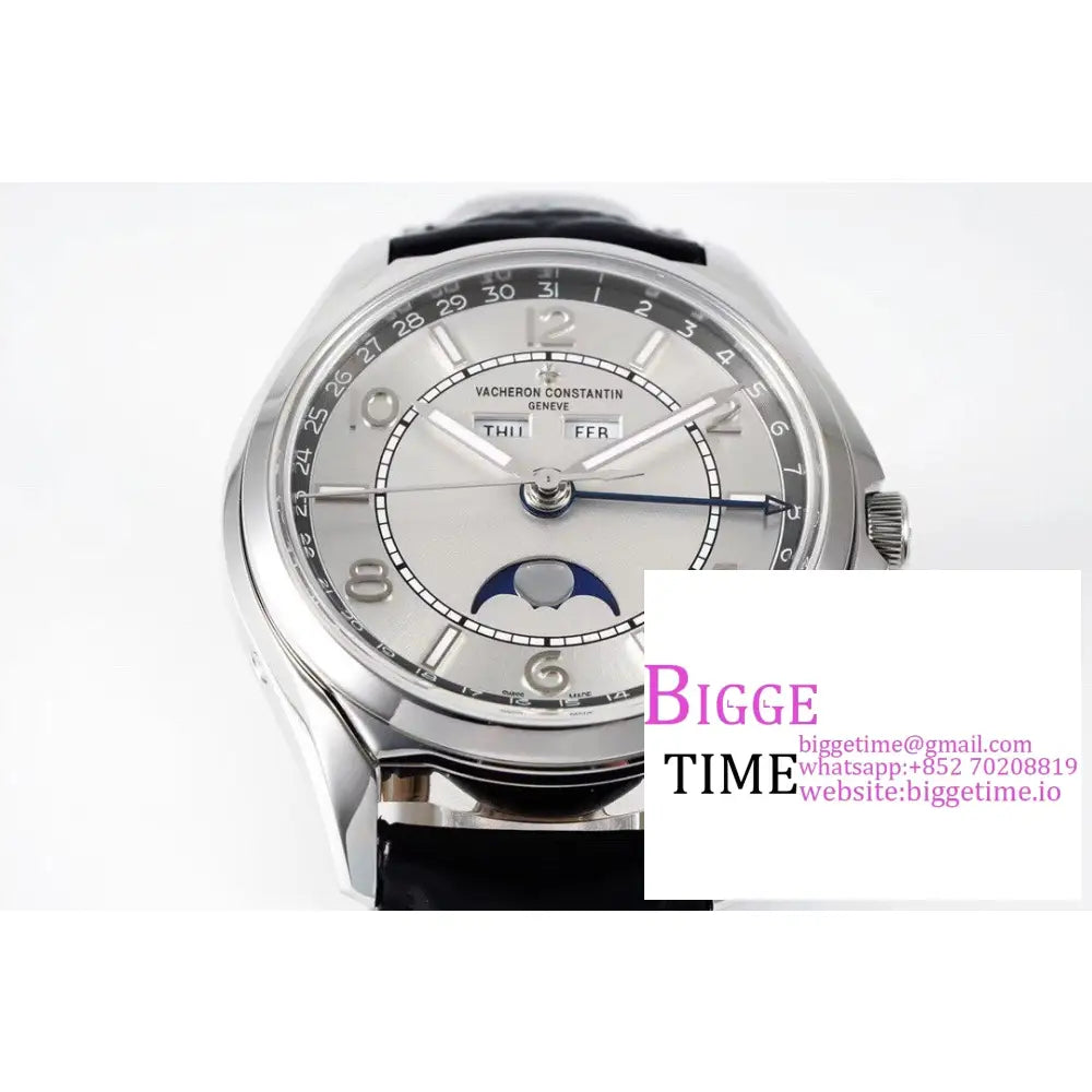 Fiftysix 40Mm Complete Calendar Silver Dial Black Leather Strap Zf A2460 Vacheron Constantin