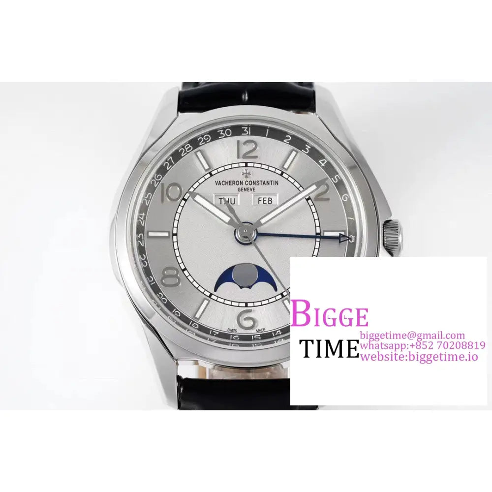 Fiftysix 40Mm Complete Calendar Silver Dial Black Leather Strap Zf A2460 Vacheron Constantin