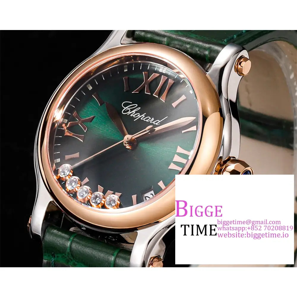 Happy Sport 30Mm Rg Green Dial Leather Strap Tf A2892 Chopard