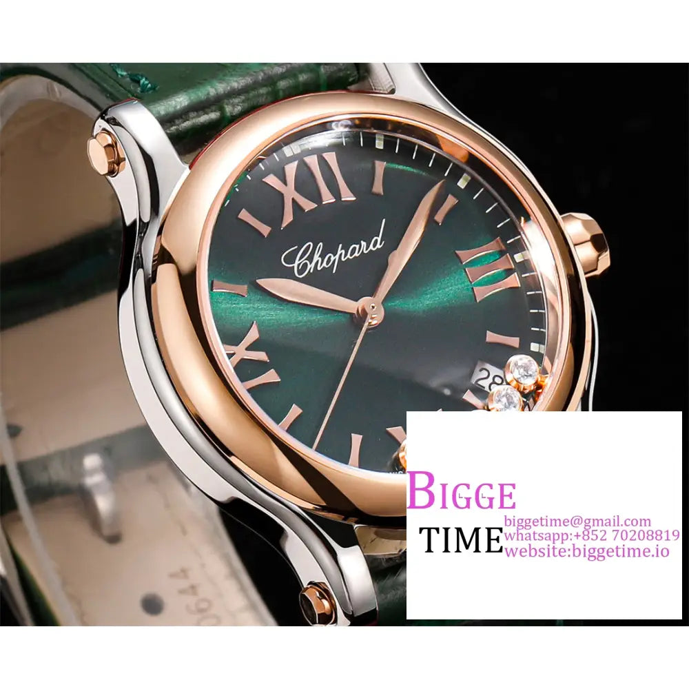 Happy Sport 30Mm Rg Green Dial Leather Strap Tf A2892 Chopard