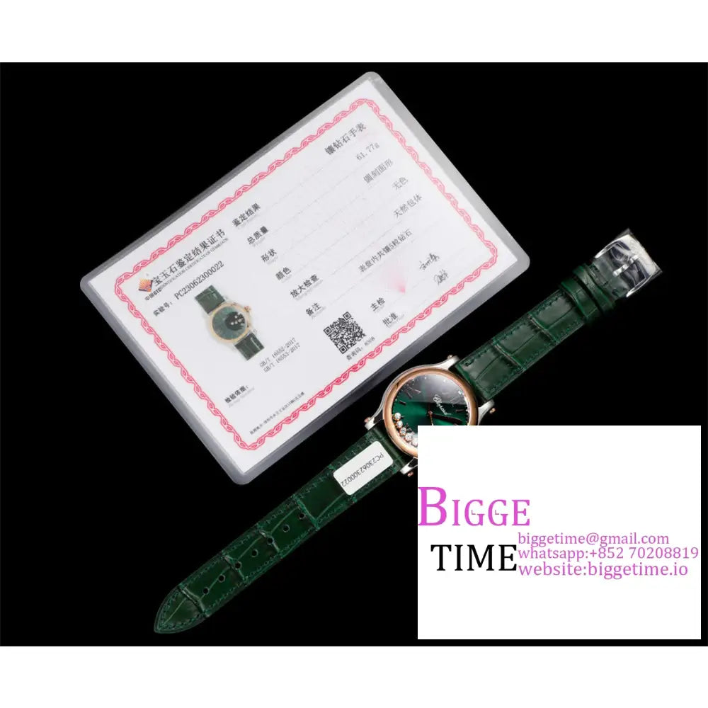 Happy Sport 30Mm Rg Green Dial Leather Strap Tf A2892 Chopard