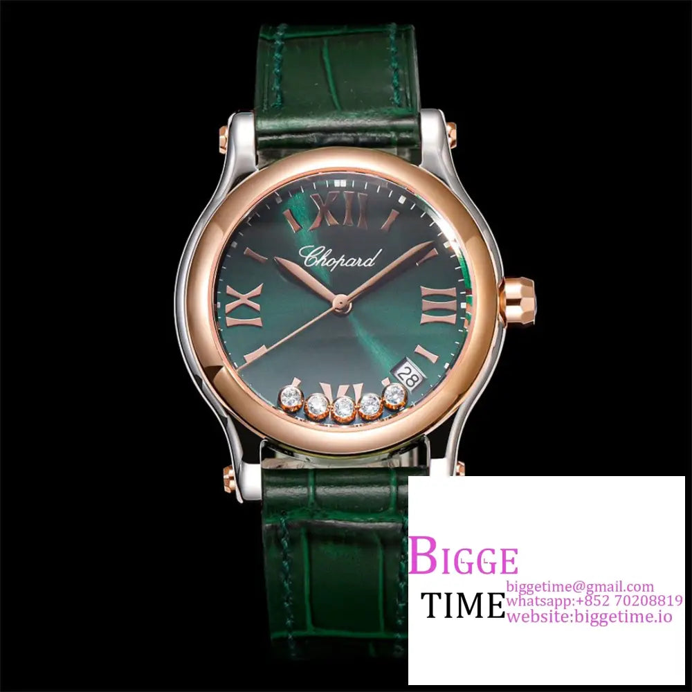 Happy Sport 30Mm Rg Green Dial Leather Strap Tf A2892 Option1 Chopard