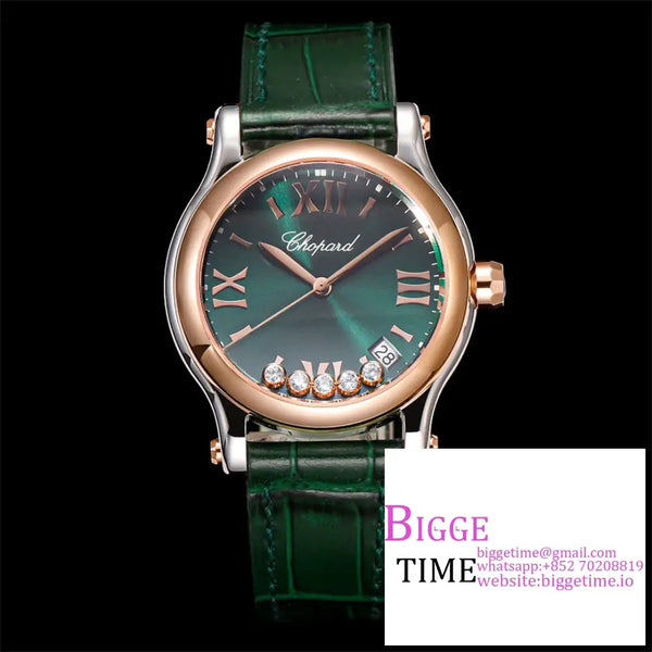 Happy Sport 30Mm Rg Green Dial Leather Strap Tf A2892 Option1 Chopard