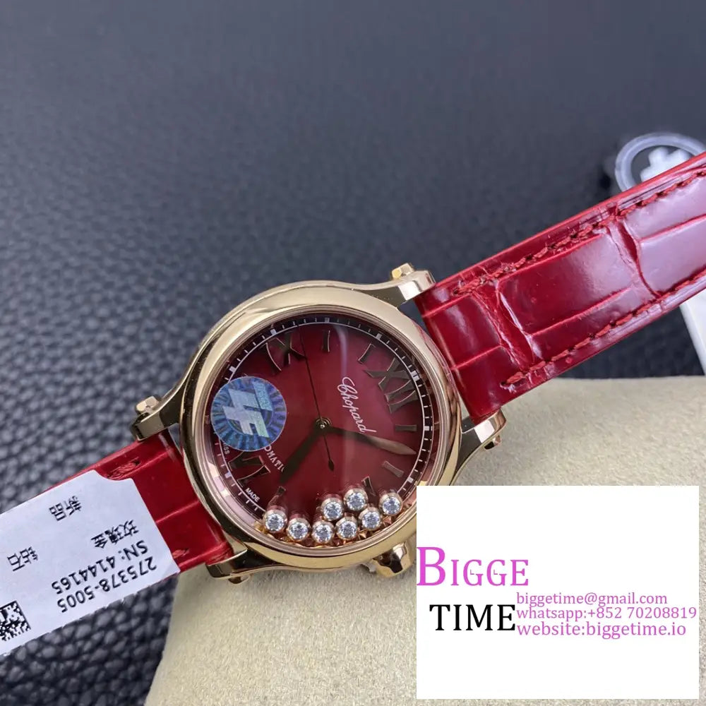 Happy Sport 30Mm Rg Red Dial Leather Strap Zf A9039 Chopard