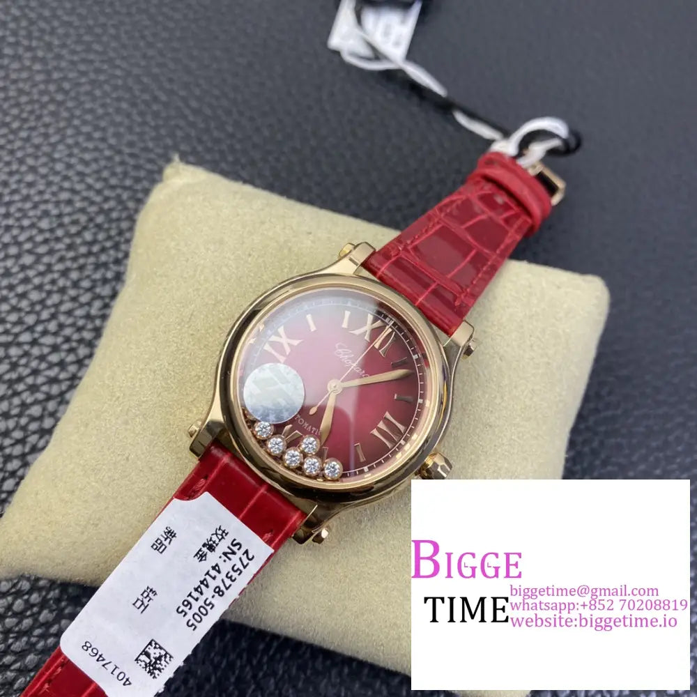 Happy Sport 30Mm Rg Red Dial Leather Strap Zf A9039 Chopard