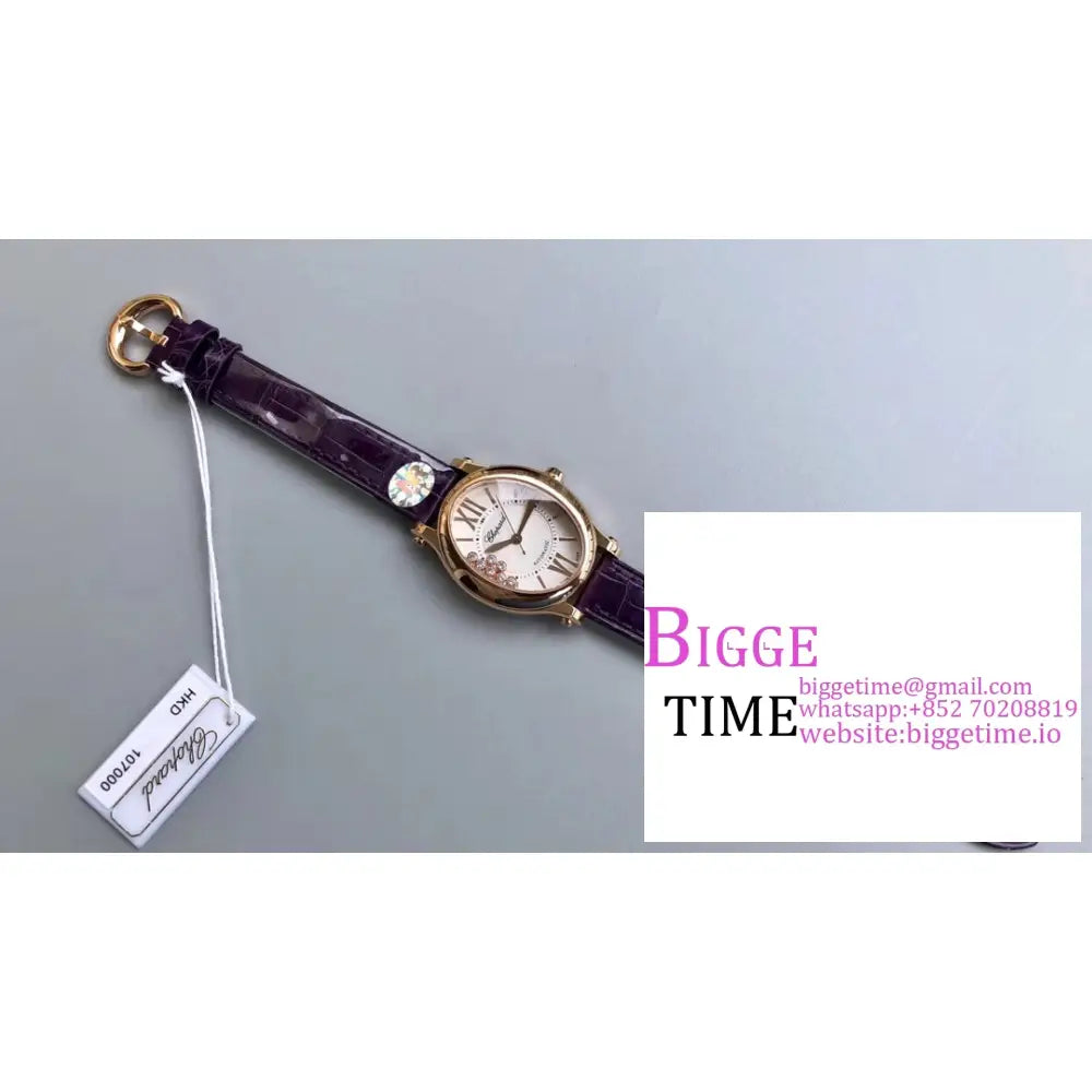 Happy Sport 30Mm Rg White Dial Purple Leather Strap Nrf A2892 Chopard