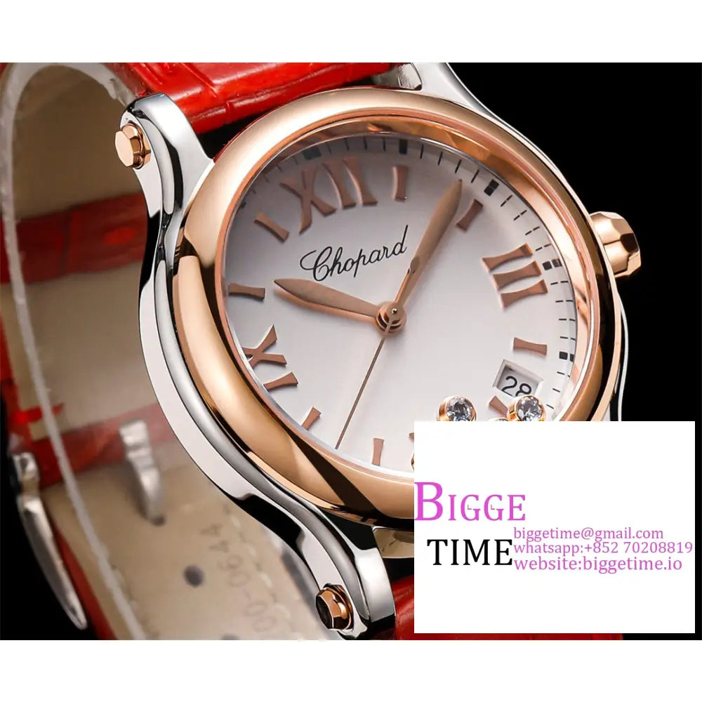 Happy Sport 30Mm Rg White Dial Red Leather Strap Tf A2892 Chopard