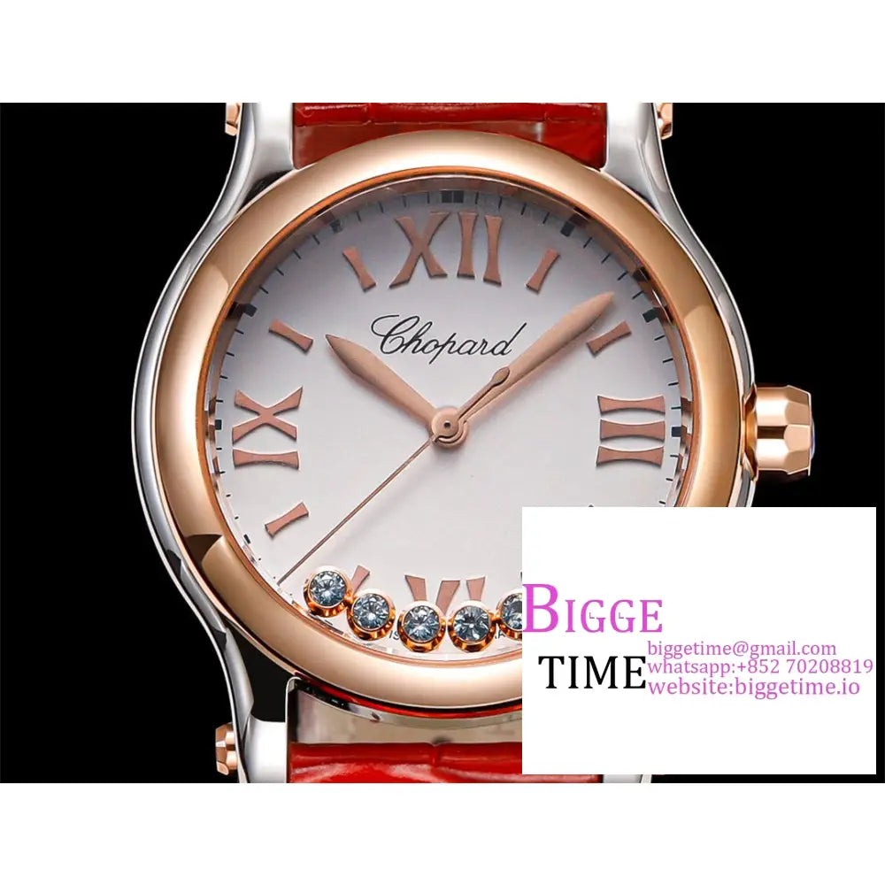 Happy Sport 30Mm Rg White Dial Red Leather Strap Tf A2892 Chopard