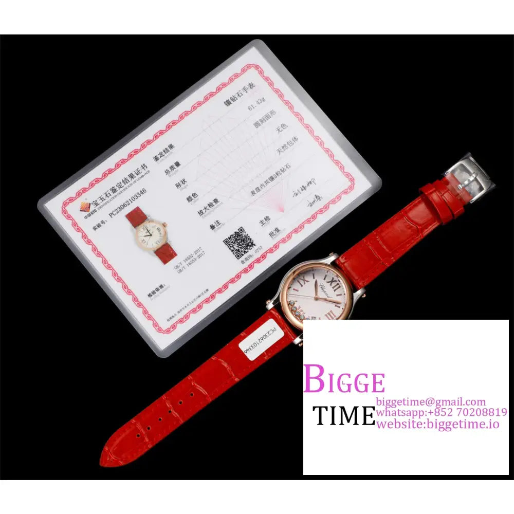 Happy Sport 30Mm Rg White Dial Red Leather Strap Tf A2892 Chopard