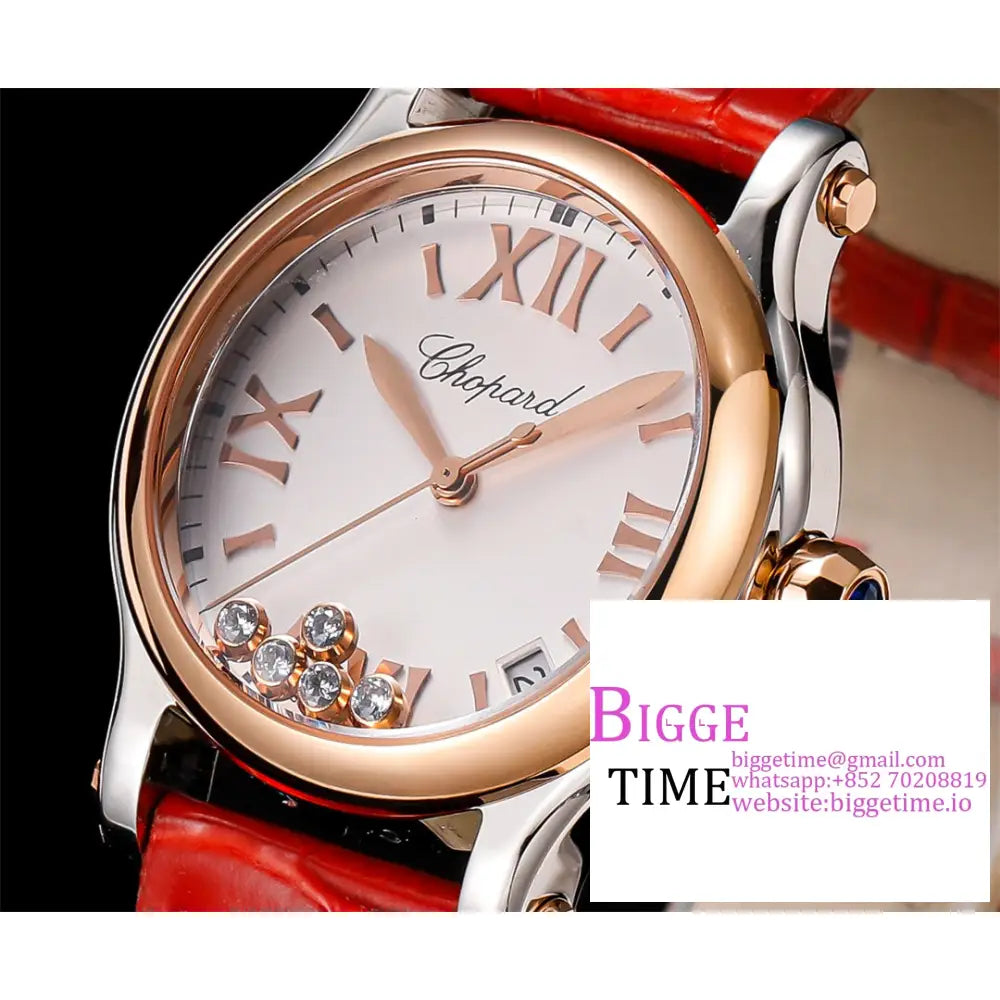 Happy Sport 30Mm Rg White Dial Red Leather Strap Tf A2892 Chopard