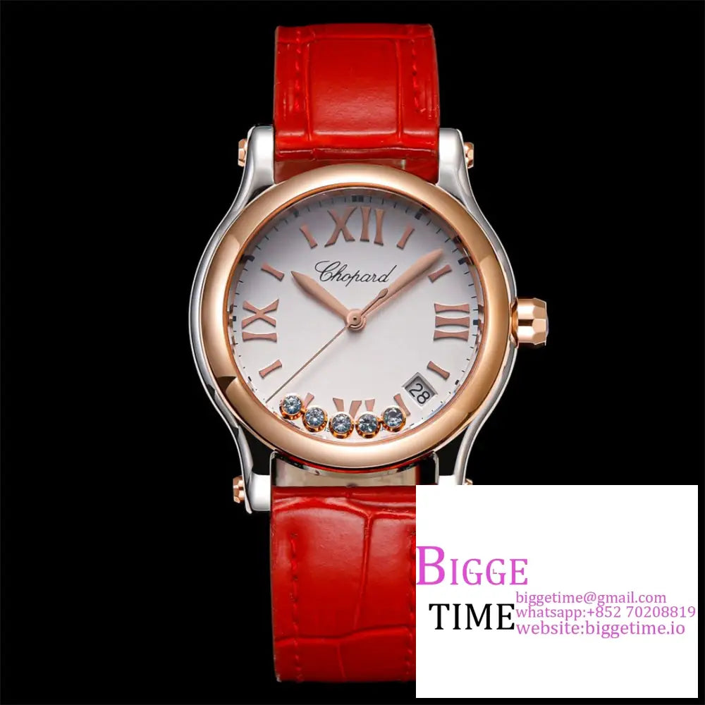 Happy Sport 30Mm Rg White Dial Red Leather Strap Tf A2892 Option1 Chopard